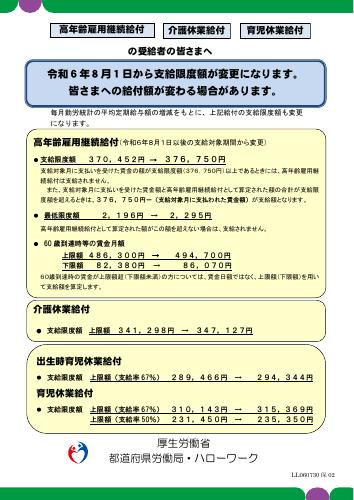 【厚生労働省リーフレット】高齢・介護・育児休業給付 支給限度額が変更になります