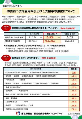 【厚生労働省リーフレット】障害者の法定雇用率引上げと支援策の強化について