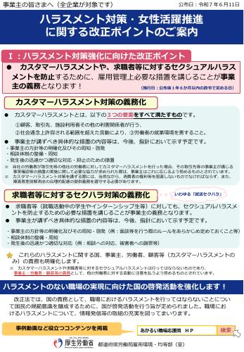 【厚生労働省リーフレット】ハラスメント対策・女性活躍推進 に関する改正ポイントのご案内
